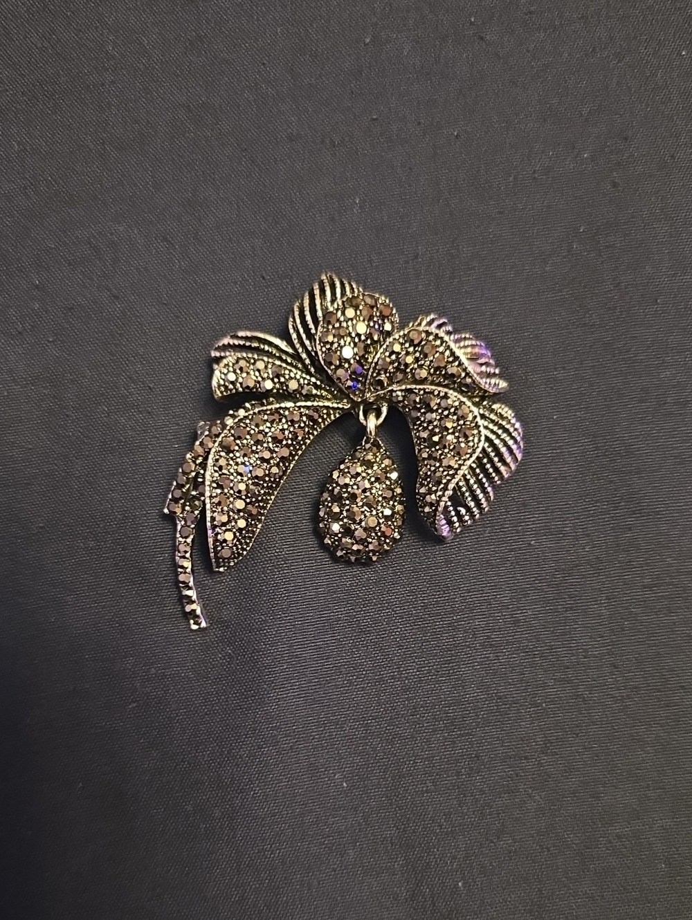 Silver-Tone Crystal Floral Brooch